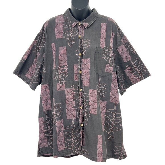 Cooke Street Honolulu 2XL XXL Aloha Hawaiian Shirt Button Down Black Purple EUC - Picture 1 of 7